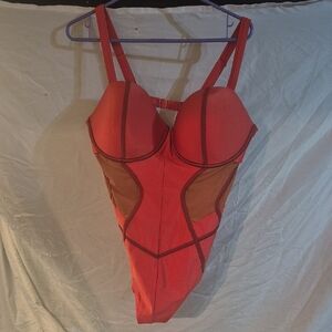 Women's Red and Brown One Piece Swimsuit